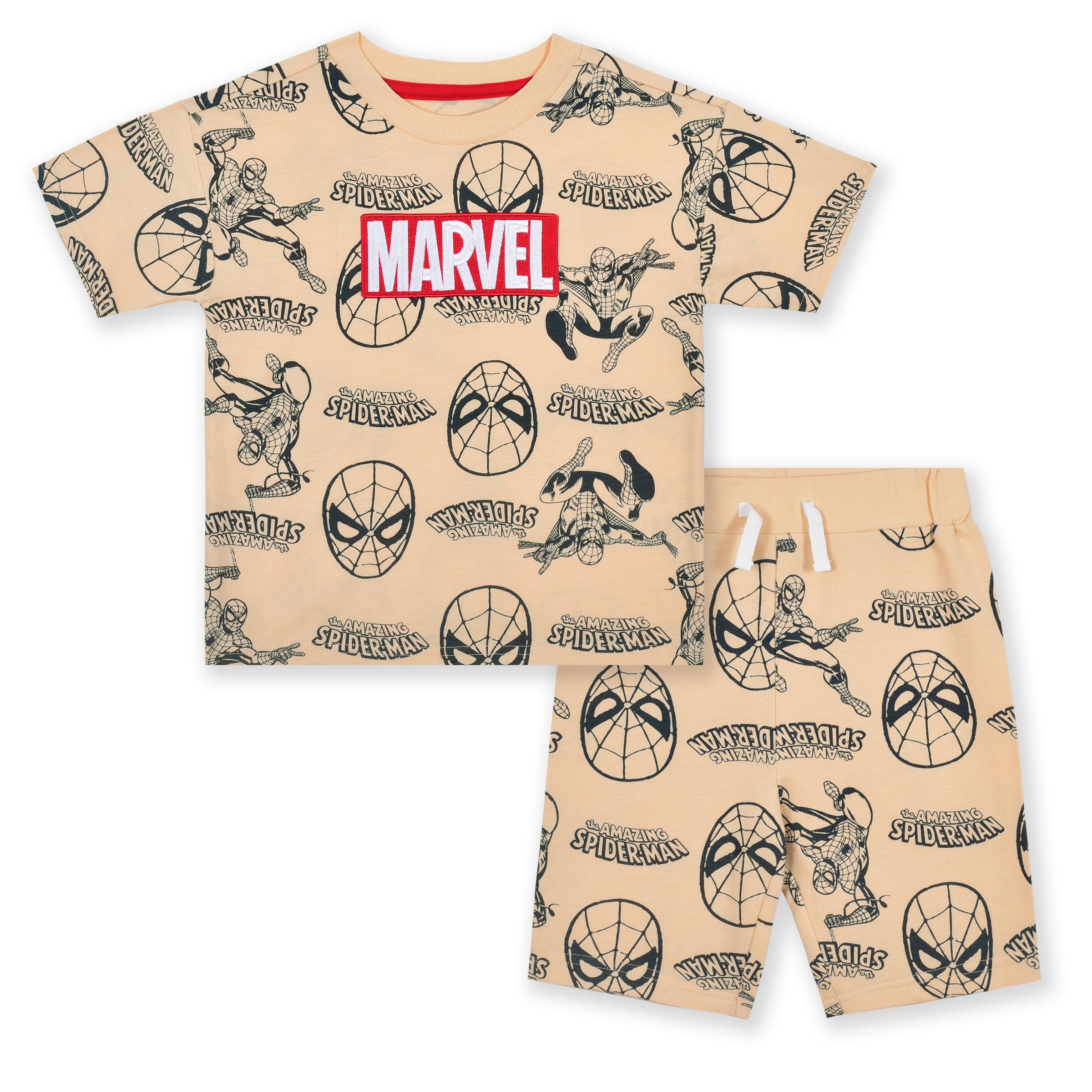 Marvel Spider-Man Boys 2 Piece French Terry Short Sleeve T-Shirt and Shorts Set for Toddler and Big Kids